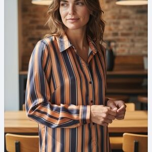 Stylish Striped Button Down Shirt in Orange and Black